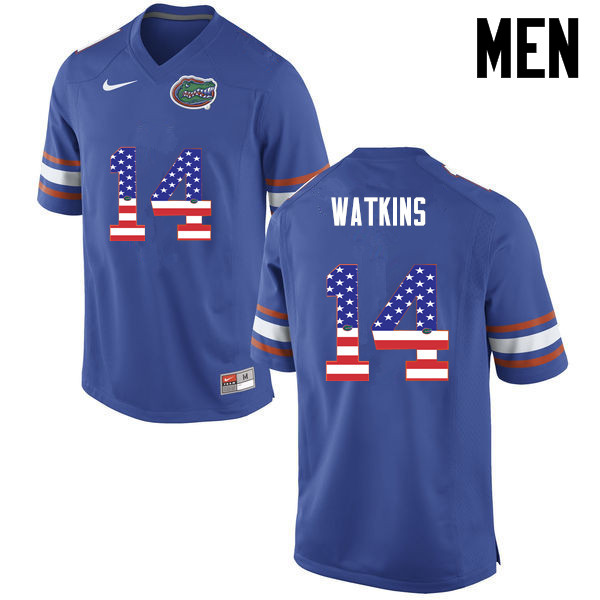 Men Florida Gators #14 Jaylen Watkins College Football USA Flag Fashion Jerseys-Blue - Click Image to Close